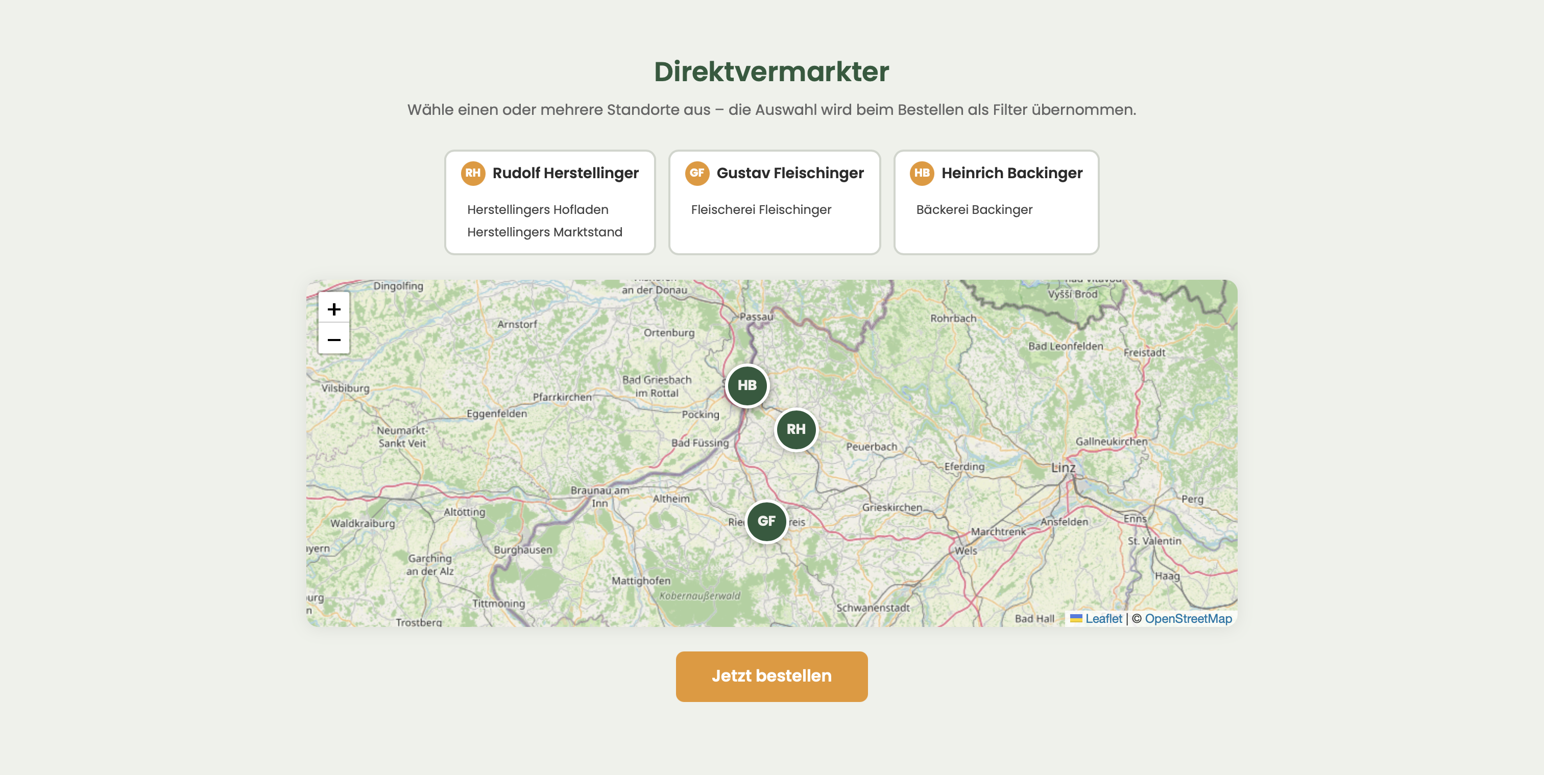 Übersichtliche Standort-Wahl